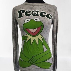 Muppets Long Sleeve Kermit The Frog Shirt Thermal Size S 3/5 Junior Peace 2008